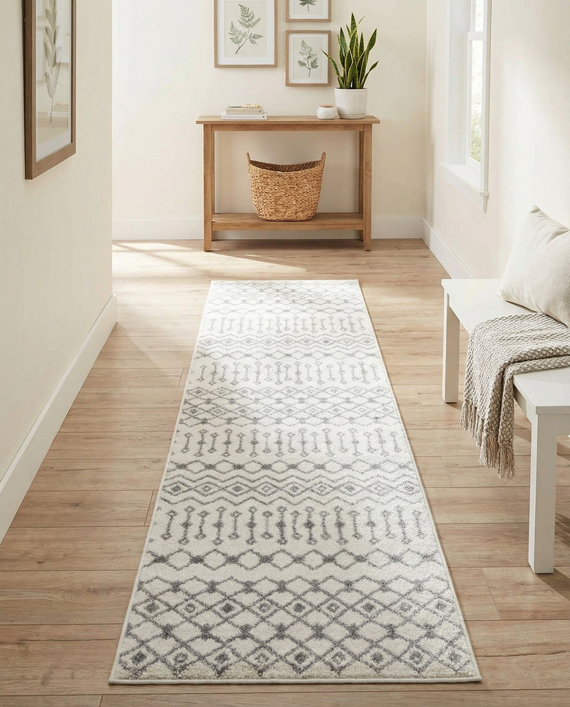 Mediterranean Lattice Collection Area Rug - Santorini (Ivory and Gray) Runner Ivory and Gray  lifestyle 32
