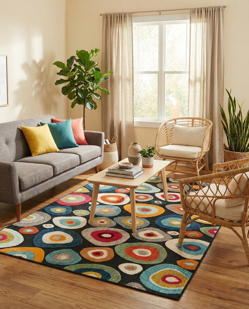 Outdoor Marrakesh Collection Area Rug -  Chefchaouen Rectangle Multi Black  lifestyle 50