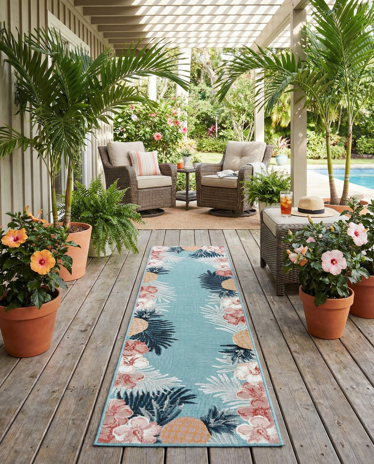 Seaside Blooms Collection Area Rug - Haven Runner Blue  lifestyle 109