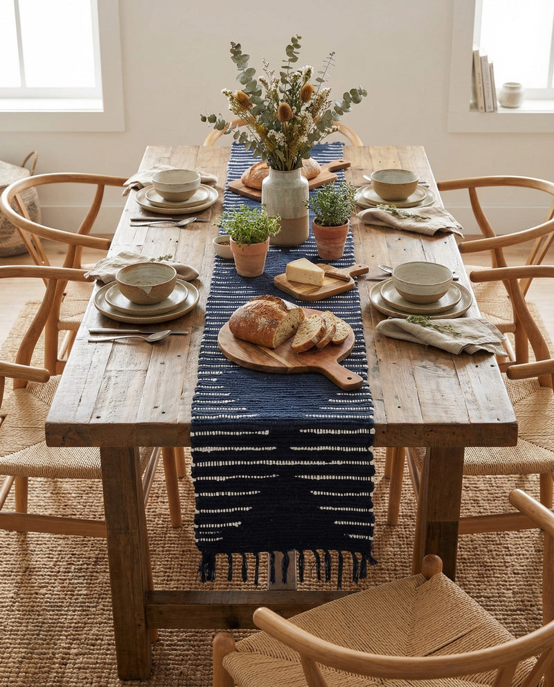 Thar Cotton Collection Area Rug - Jaisalmer (Navy Blue) Table Runner Navy Blue  lifestyle 61