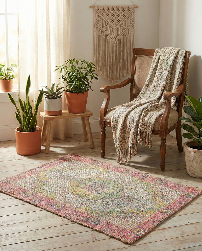 Savannah Threads Collection Area Rug - Charleston Rectangle Ivory Pink  lifestyle 7