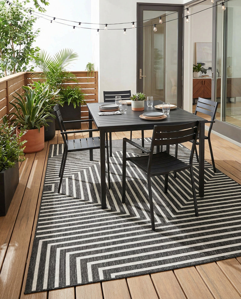 Urban Terrace Collection Area Rug -  Astoria (Black and White) Rectangle Black and White  lifestyle 19