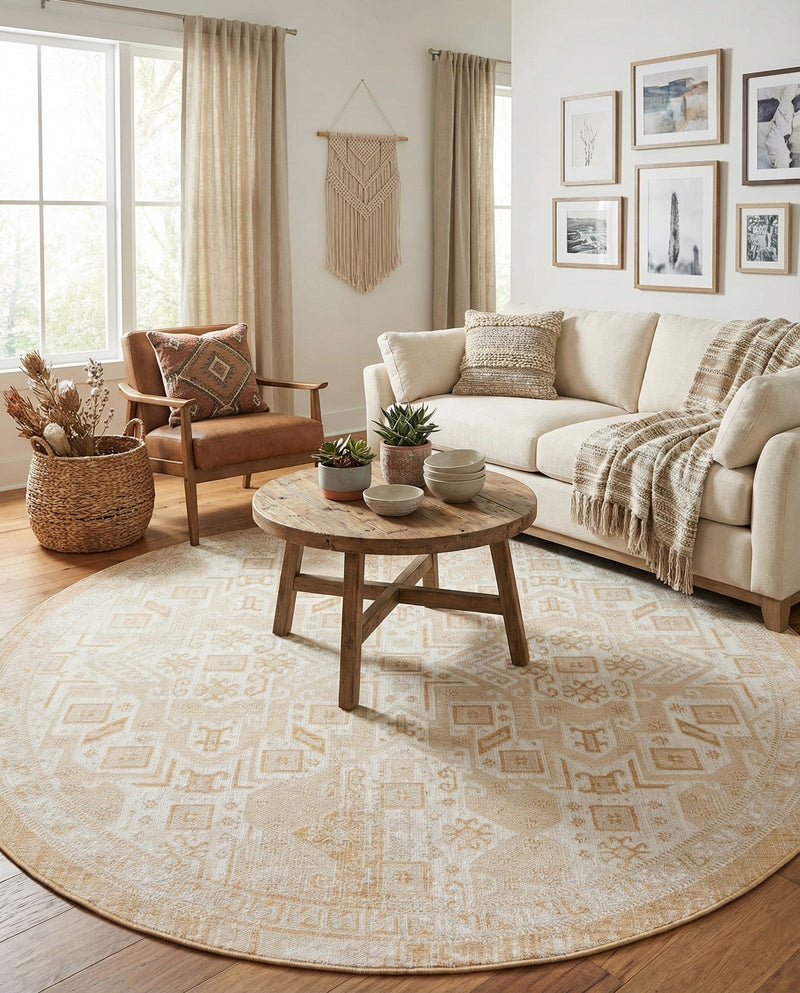 Tribal Terrace Treasures Collection Area Rug - Mayan Marina (Natural) Round Natural  lifestyle 22