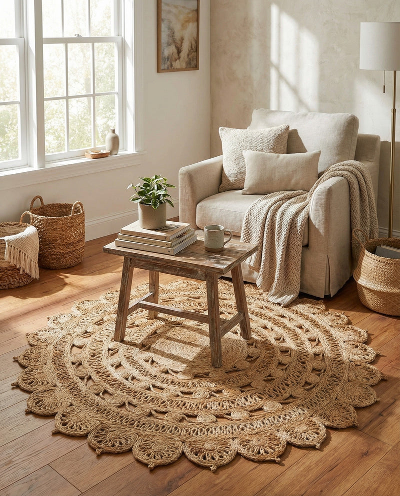 Woven Seaside Jute Collection Area Rug - Coastalhaven (Natural) Round Natural  lifestyle 32