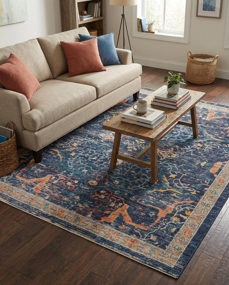 Seville Stripes Collection Area Rug -  Malaga (Navy Blue) Rectangle Navy Blue  lifestyle 20