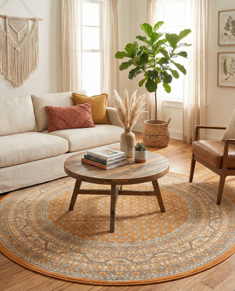 Soho Elegance Collection Area Rug -  Mercer (Orange) Round Orange  lifestyle 46