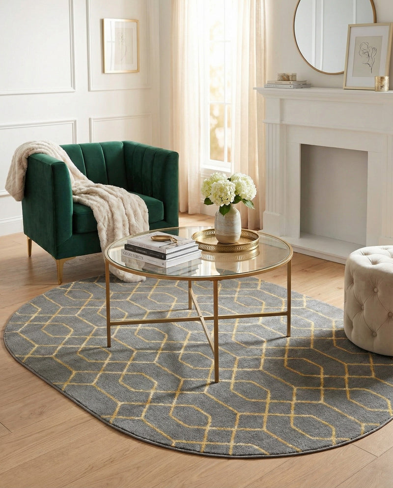 Hollywood Luxe Collection Area Rug - Sunset (Gray Gold) Oval Gray Gold  lifestyle 60
