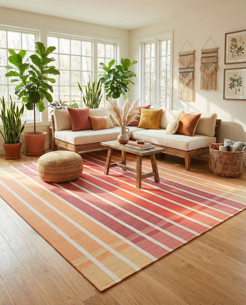 Seaside Stripes Collection Area Rug -  Coral Rectangle Peach and Salmon  lifestyle 40