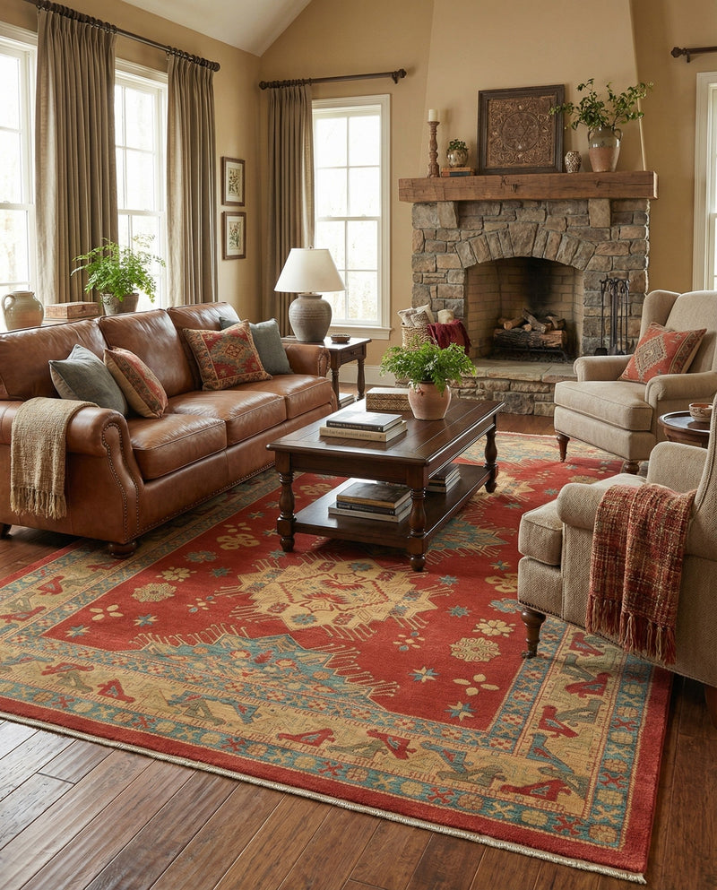 Persian Elegance Collection Area Rug - Isfahan Rectangle Red  lifestyle 12