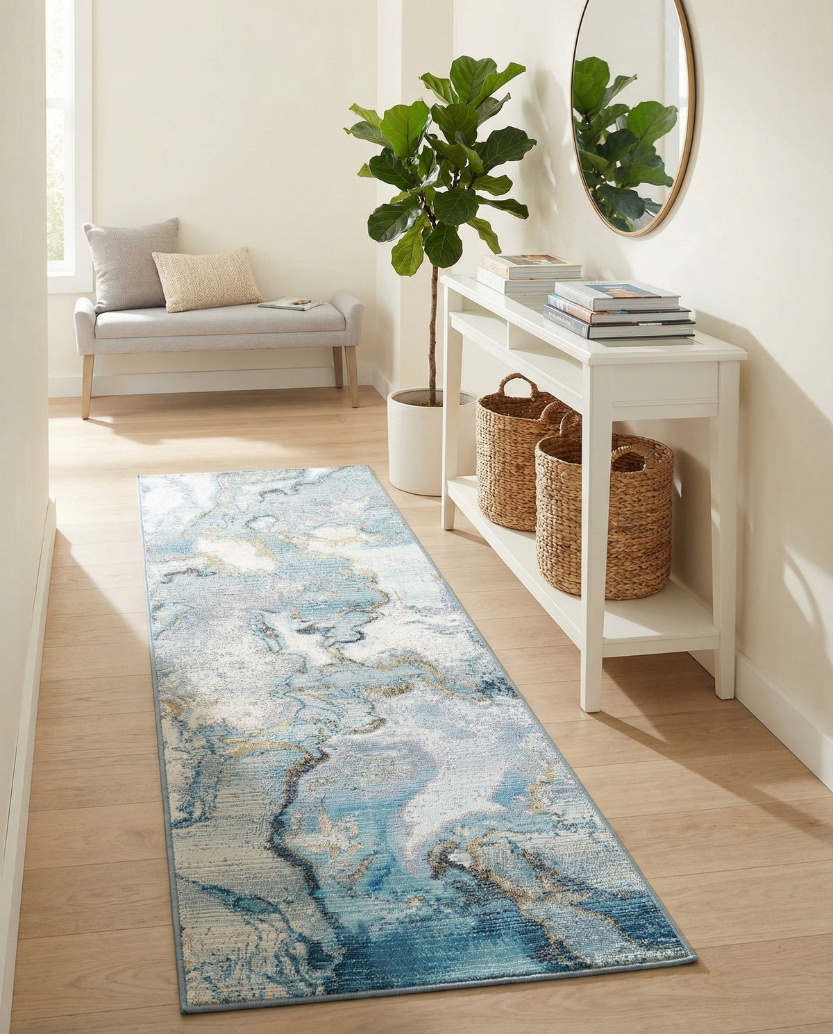 Urban Terrace Collection Area Rug -  Vertex Runner Blue and Ivory  lifestyle 87