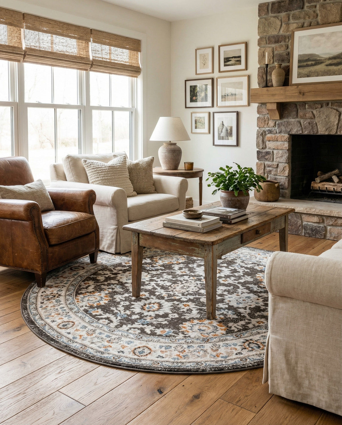 Savannah Elegance Collection Area Rug - Augusta (Fume Gray) Round Fume Gray  lifestyle 85