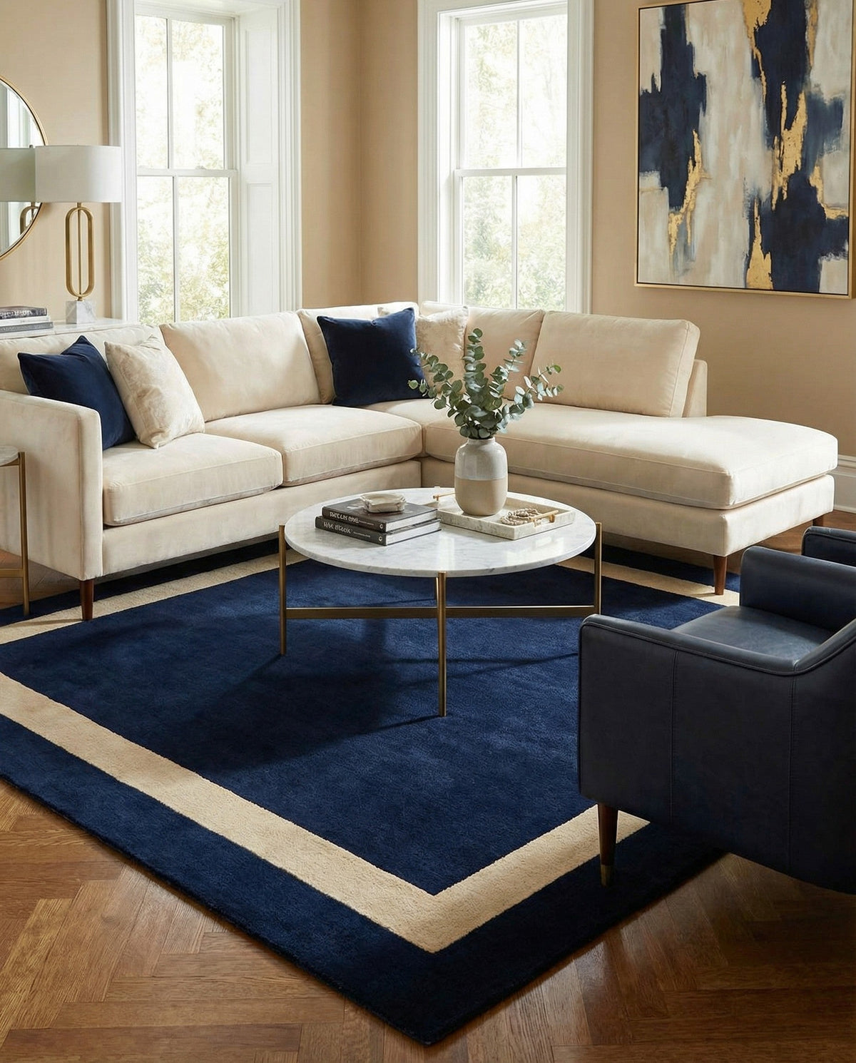 Savannah Borders Wool Collection Area Rug - Chatham Square Cobalt Blue  lifestyle 149