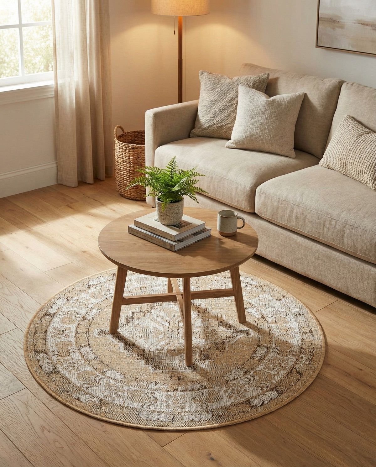 Patio Heritage Collection Area Rug -  Augusta (Natural) Round Natural  lifestyle 100