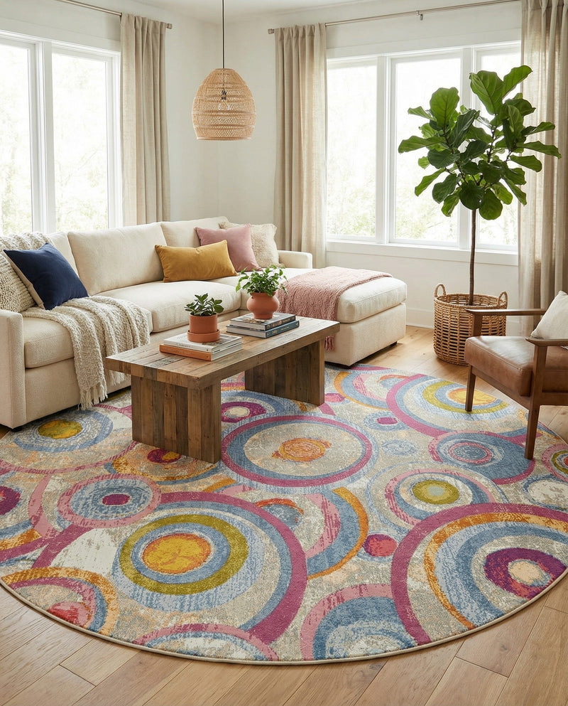 Urban Terrace Collection Area Rug -  Plaza Round Multi  lifestyle 72