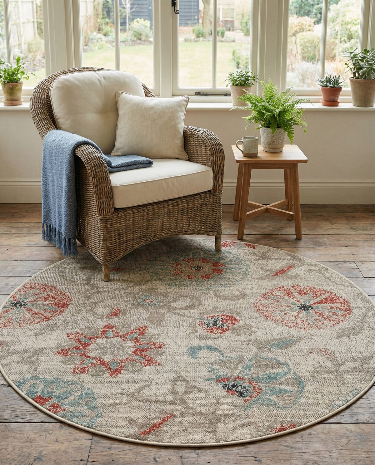 Seaside Blooms Collection Area Rug - Seychelles Round Beige  lifestyle 164