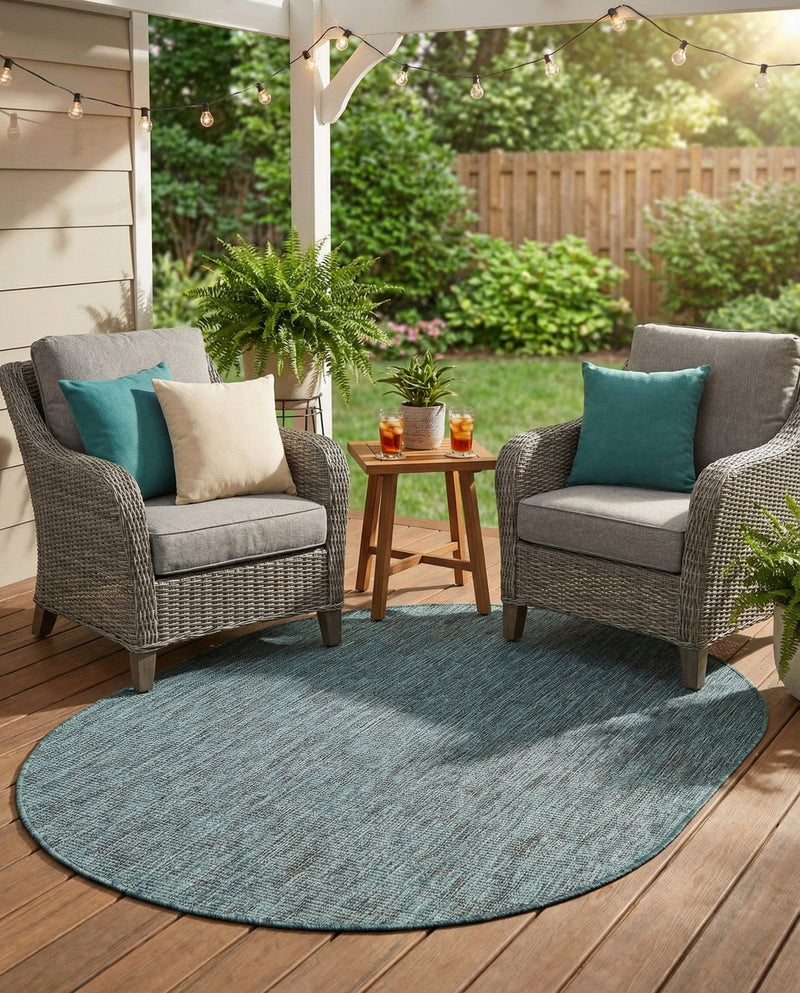 Seaside Serenity Collection Area Rug - Veranda (Teal) Oval Teal  lifestyle 55