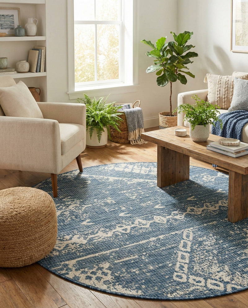 Desert Nomad Terrace Collection Area Rug - Sahara (Blue) Round Blue  lifestyle 66