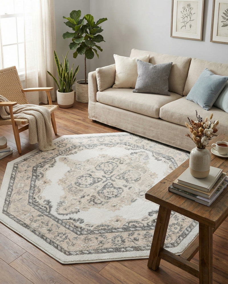 Beverly Grove Collection Area Rug -  Fairfax (Ivory) Octagon Ivory  lifestyle 19