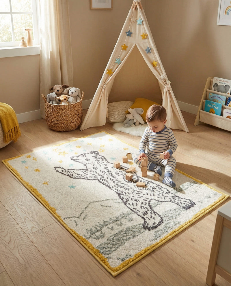 Wonder Tykes Collection Area Rug -  Pixie Rectangle Ivory and Gray  lifestyle 5