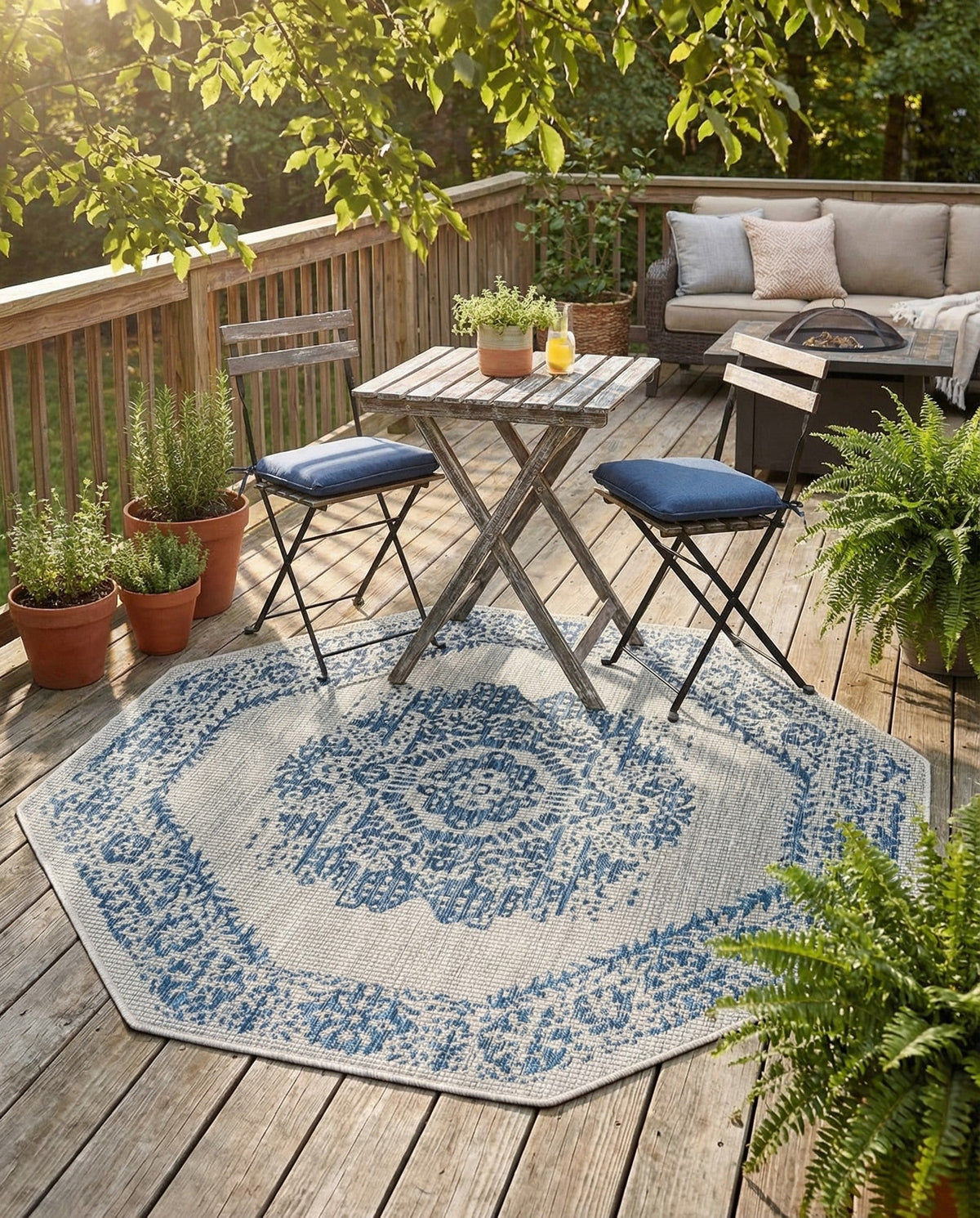 Patio Heritage Collection Area Rug - Savannah (Blue) Octagon Blue  lifestyle 114