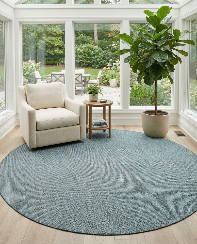 Seaside Serenity Collection Area Rug - Veranda (Teal) Round Teal  lifestyle 85