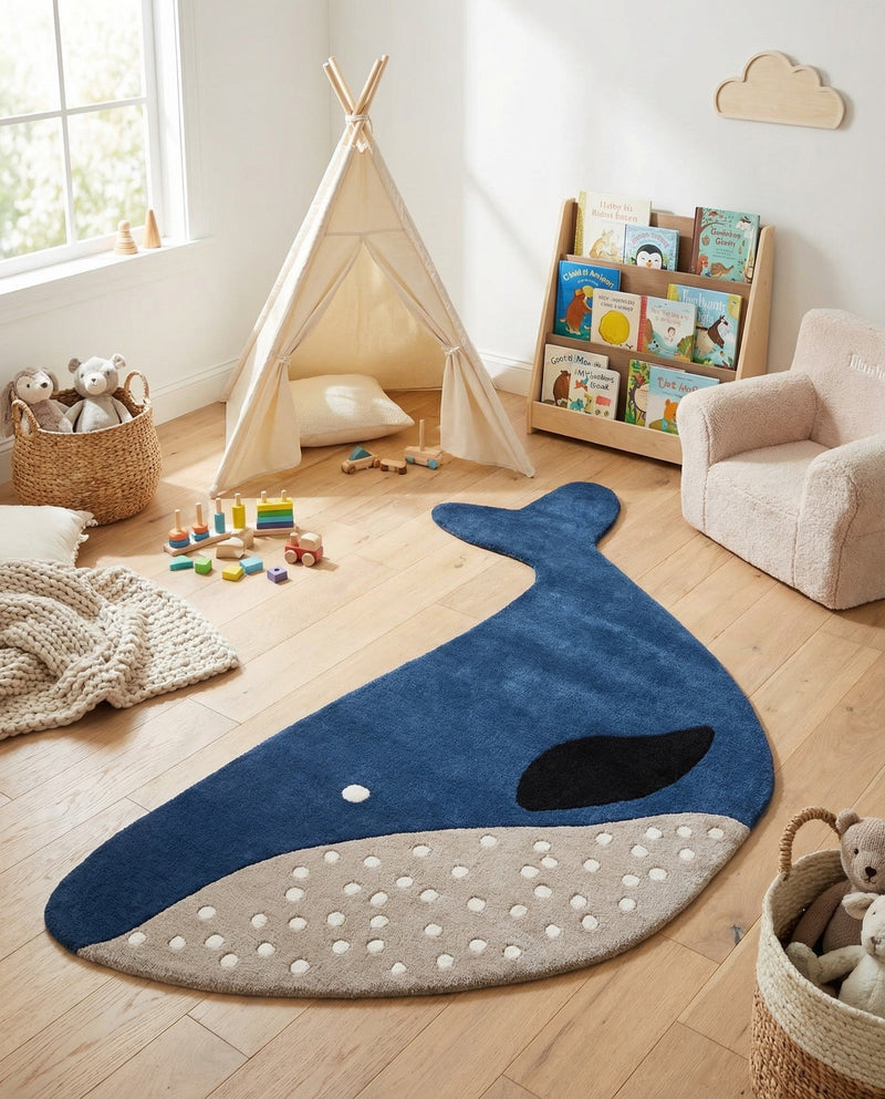 Whimsy Wonders Wool Collection Area Rug -  Savanna Rectangle Navy Blue and Gray  lifestyle 4