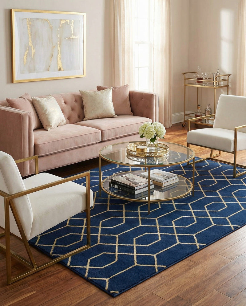 Hollywood Luxe Collection Area Rug - Sunset (Navy Blue Gold) Rectangle Navy Blue Gold  lifestyle 10