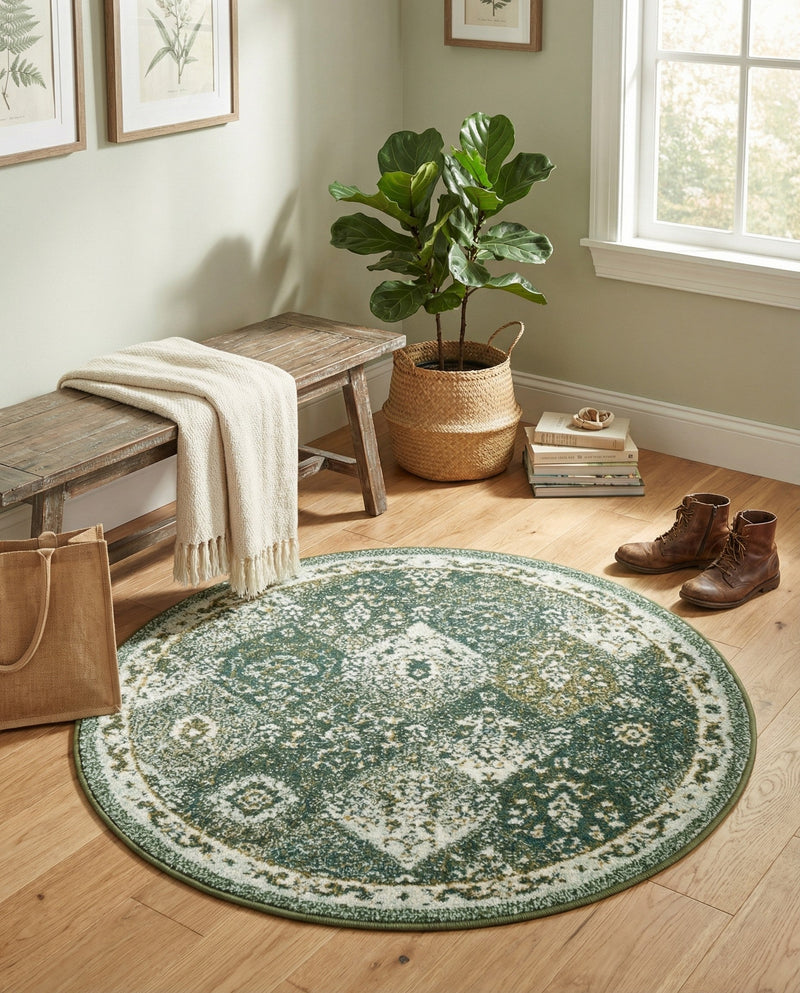 Brighton Terrace Collection Area Rug -  Rottingdean (Green) Round Green  lifestyle 65