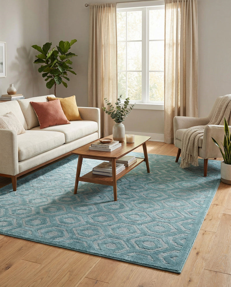 Garden Lattice Charm Collection Area Rug - Arbor (Aqua) Square Aqua  lifestyle 47