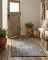 Savannah Threads Collection Area Rug - Tybee Rectangle Teal blue  lifestyle 11