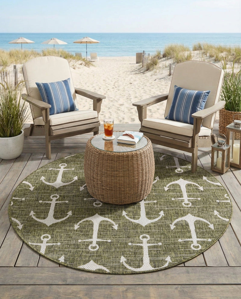 Seaside Haven Rugs Collection Area Rug - Sapphire (Green) Round Green  lifestyle 58