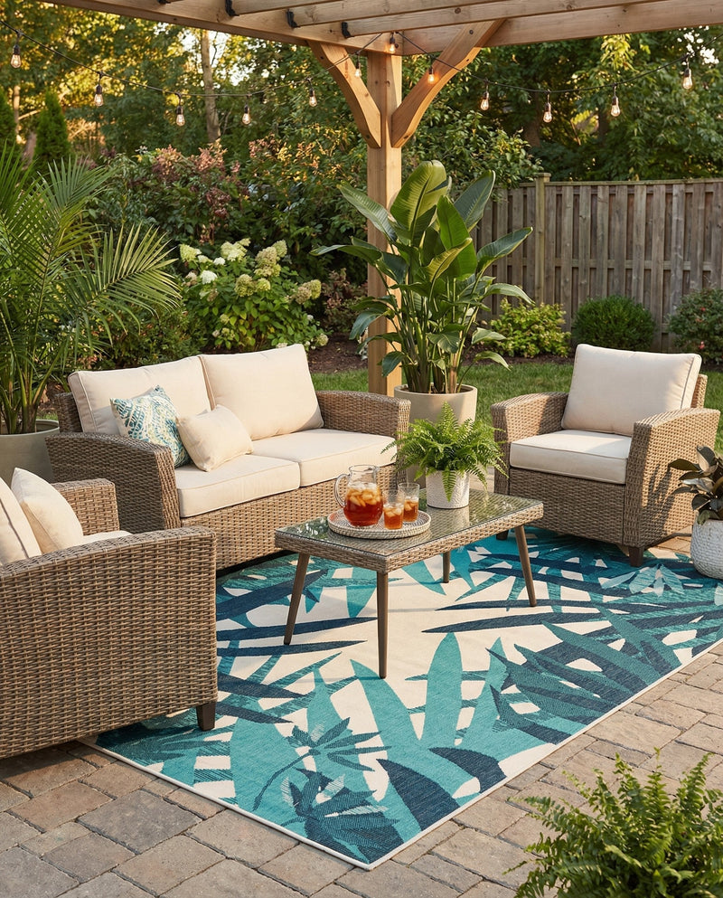 Seaside Blooms Collection Area Rug -  Provence Rectangle Teal blue  lifestyle 13