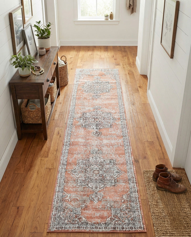 Mykonos Manor Collection Area Rug -  Tinos (Salmon Pink) Runner Salmon Pink  lifestyle 65