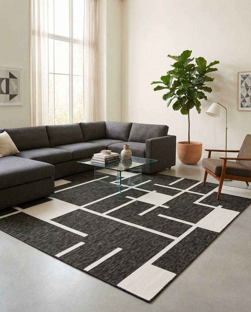 Urban Terrace Collection Area Rug -  Parkside Square Black and White  lifestyle 49