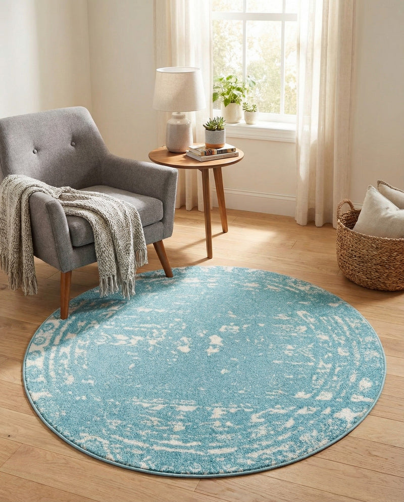 Brighton Stripes Collection Area Rug - Sussex (Light Blue) Round Light Blue  lifestyle 54