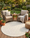 Garden Lattice Charm Collection Area Rug - Arbor (Ivory) Round Ivory  lifestyle 55