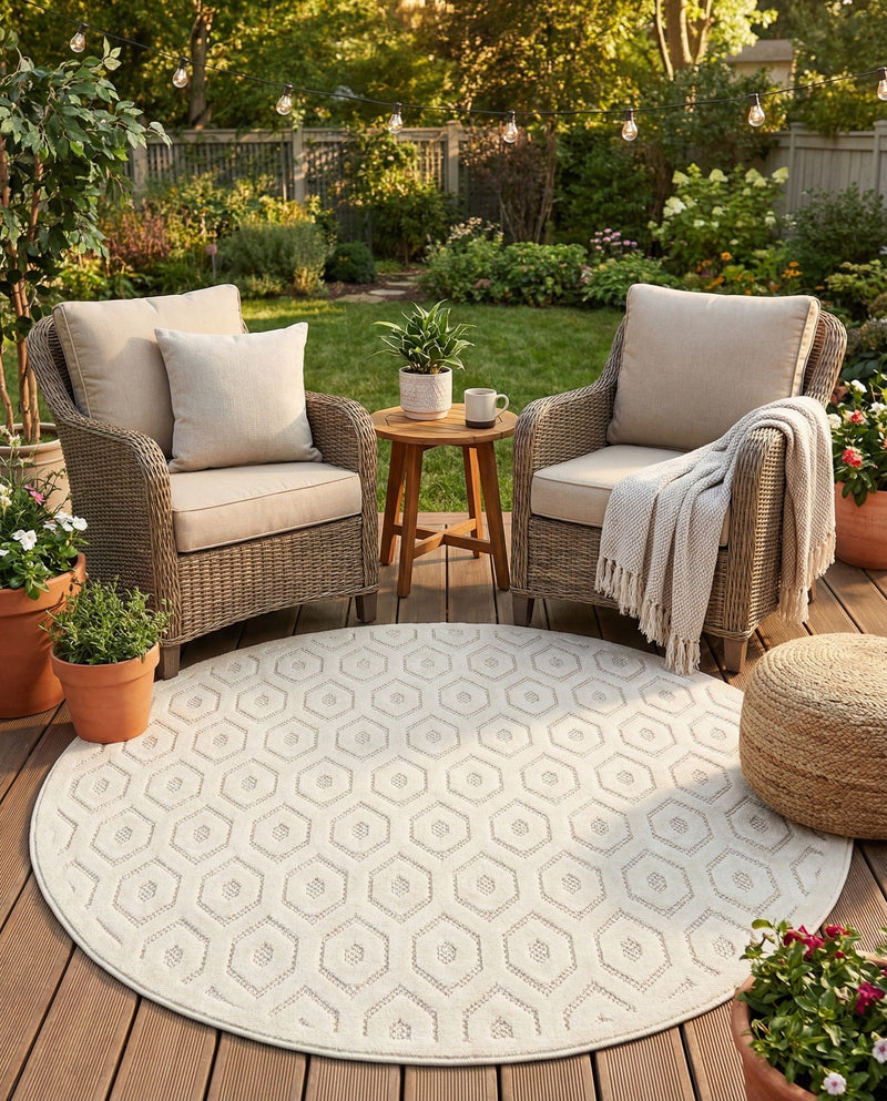 Garden Lattice Charm Collection Area Rug - Arbor (Ivory) Round Ivory  lifestyle 55