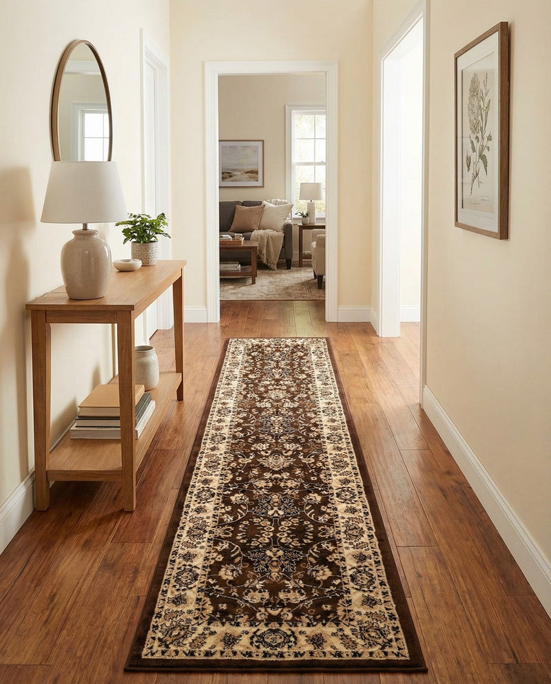 Isfahan Elegance Collection Area Rug - Naghsh-e Jahan (Brown) Runner Brown  lifestyle 72