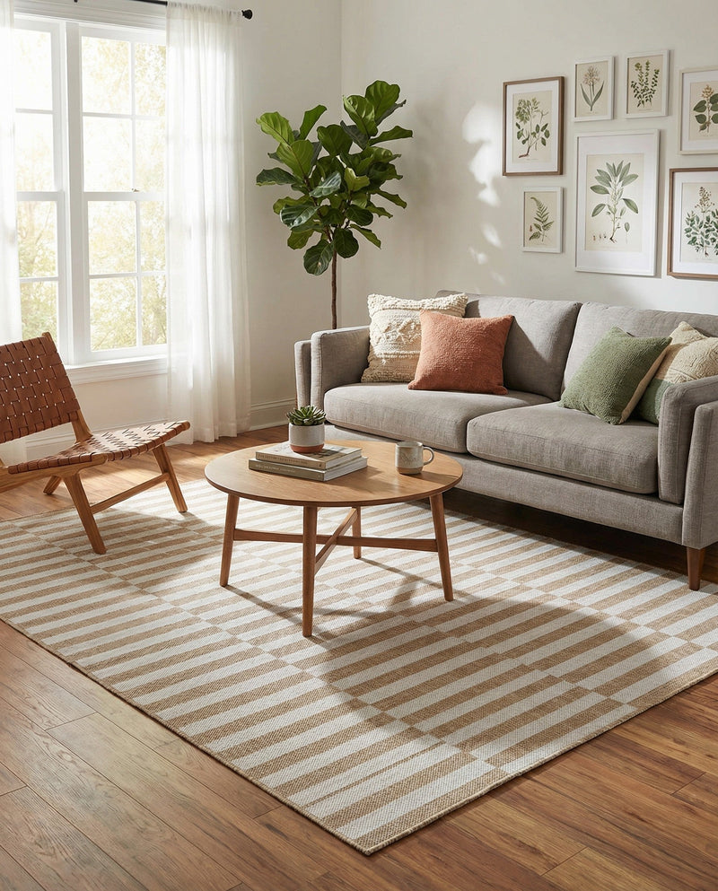 Seaside Stripes Collection Area Rug - Cabana (Taupe) Rectangle Taupe  lifestyle 16