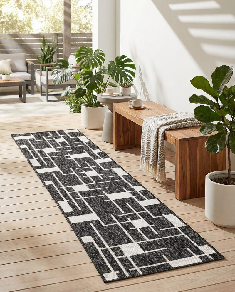 Urban Terrace Collection Area Rug -  Parkside Runner Black and White  lifestyle 52