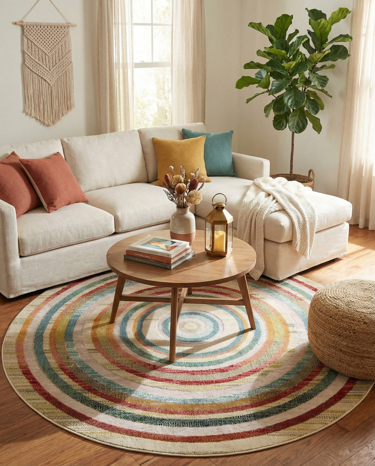 Outdoor Marrakesh Collection Area Rug -  Ouarzazate Round Multi Beige  lifestyle 81