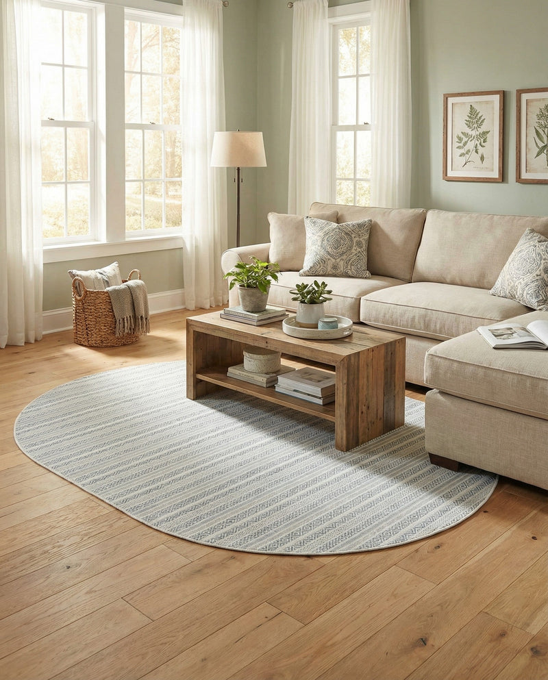 Seaside Stripes Collection Area Rug -  Boardwalk (Teal) Oval Teal  lifestyle 26