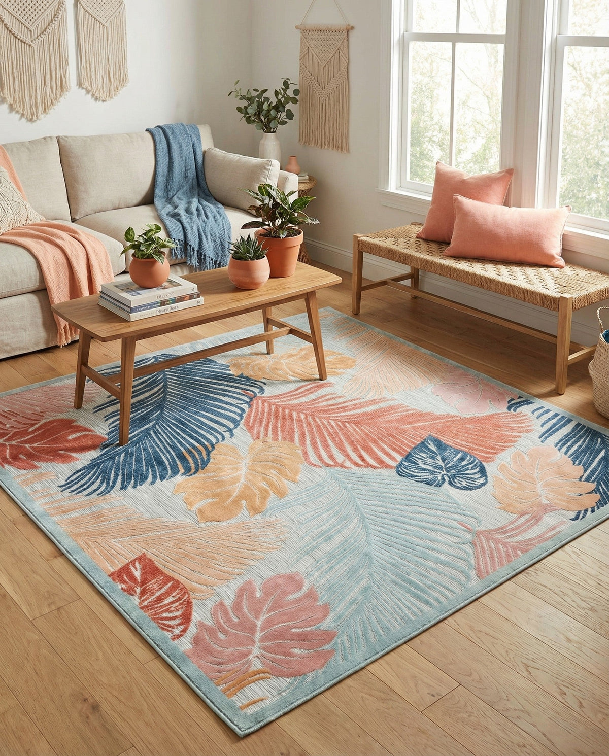 Seaside Blooms Collection Area Rug -  Tranquil Square Multi  lifestyle 123