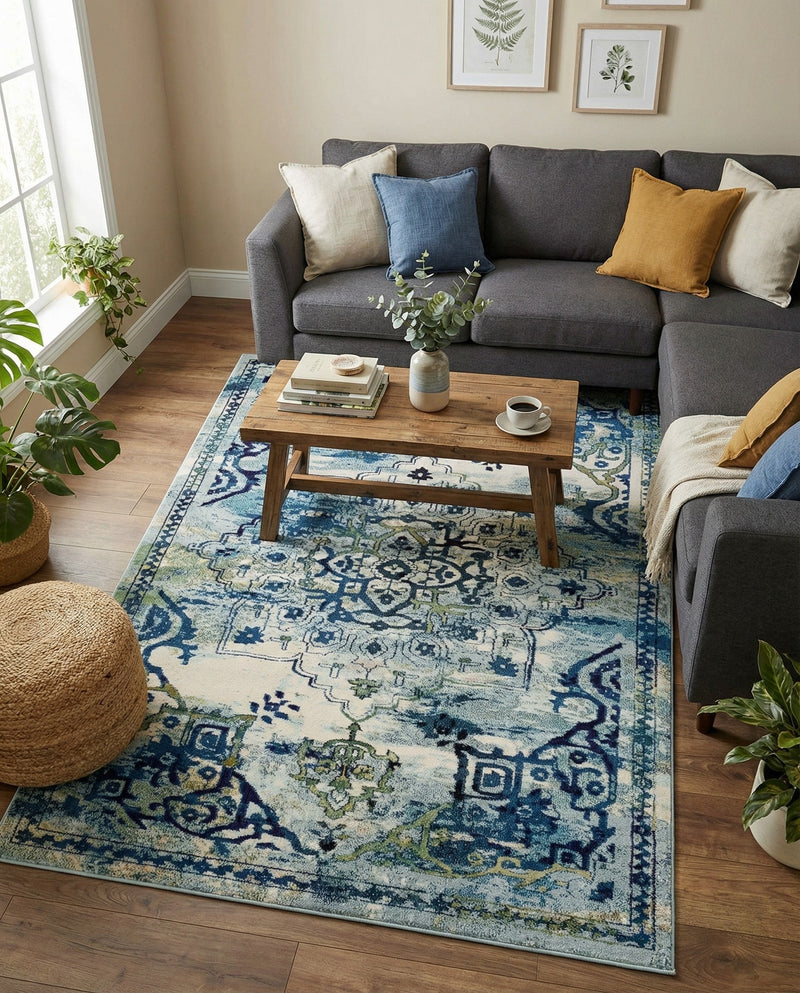 Chateau Elegance Collection Area Rug -  Riviera Rectangle Blue  lifestyle 29