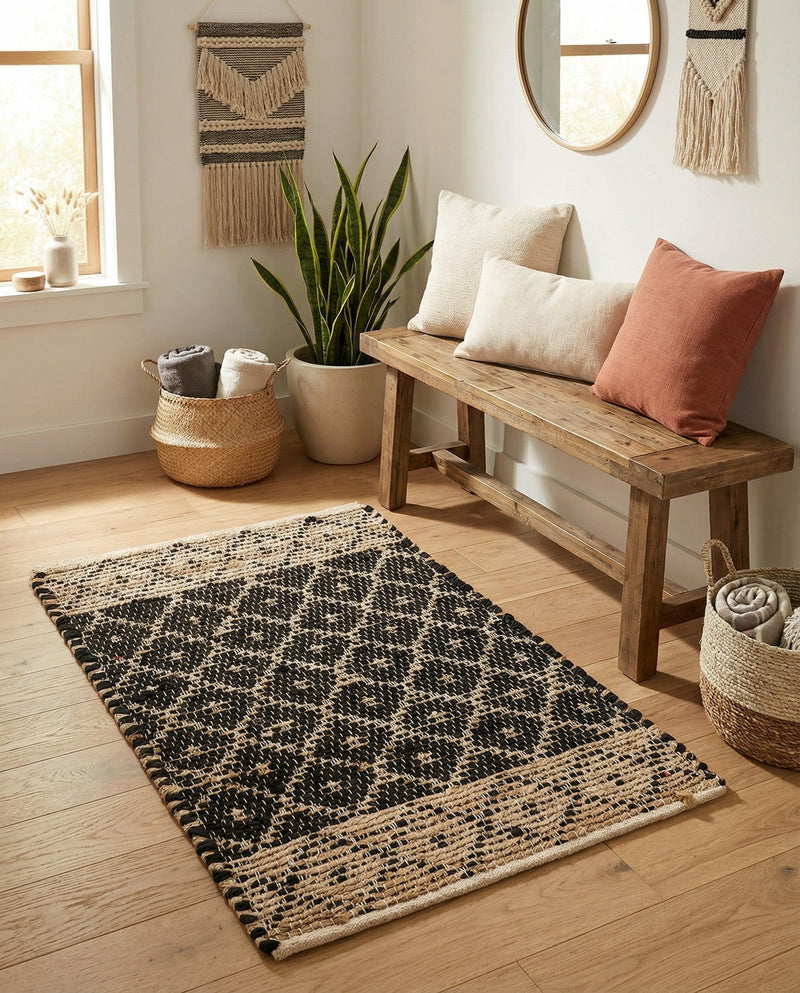 Tulum Trellis Collection Area Rug - Shoreline Rectangle Black  lifestyle 21