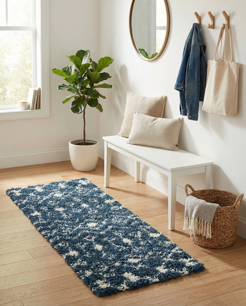 Berber Lattice Shag Collection Area Rug - Atlas (Navy Blue) Runner Navy Blue  lifestyle 41