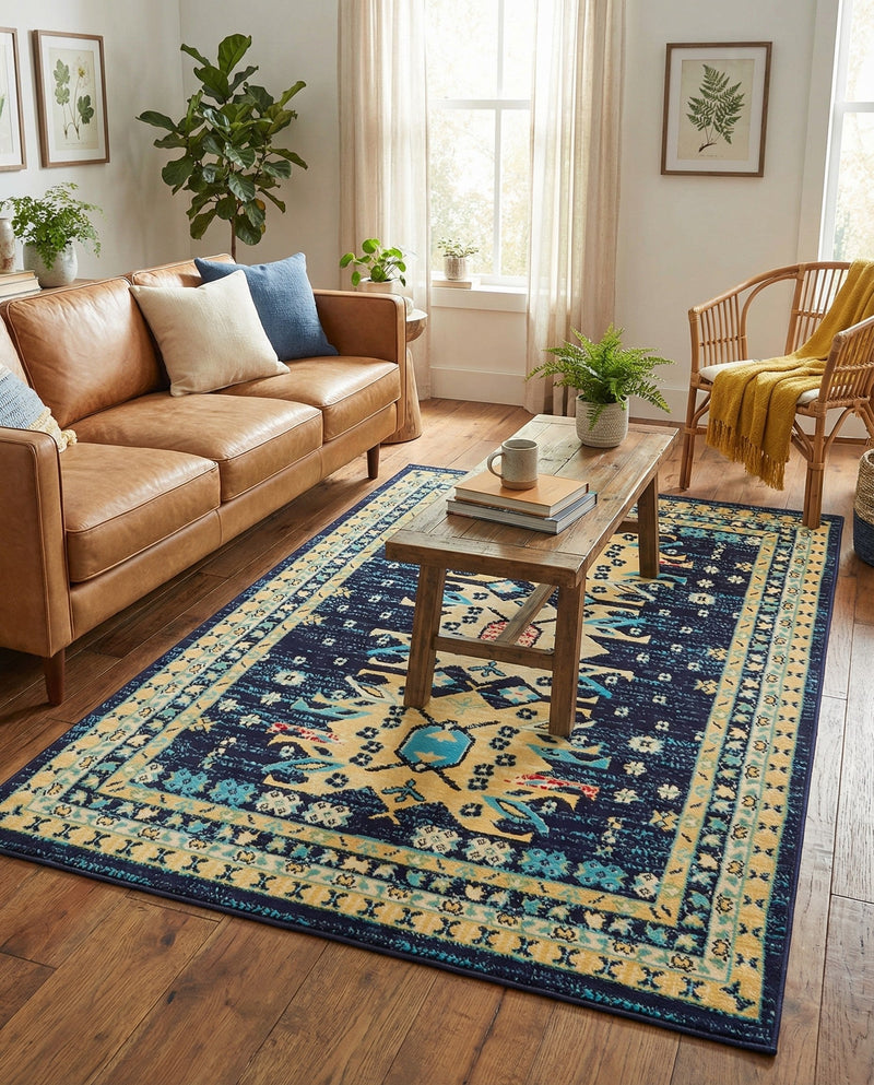 Tabriz Tapestries Collection Area Rug - Azerbaijan (Navy Blue) Rectangle Navy Blue  lifestyle 14
