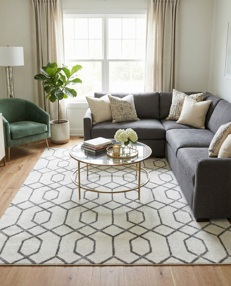Hollywood Luxe Collection Area Rug - Sunset (White Silver) Rectangle White Silver  lifestyle 18