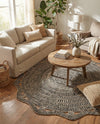 Woven Seaside Jute Collection Area Rug - Nantucket Round Black and White  lifestyle 55