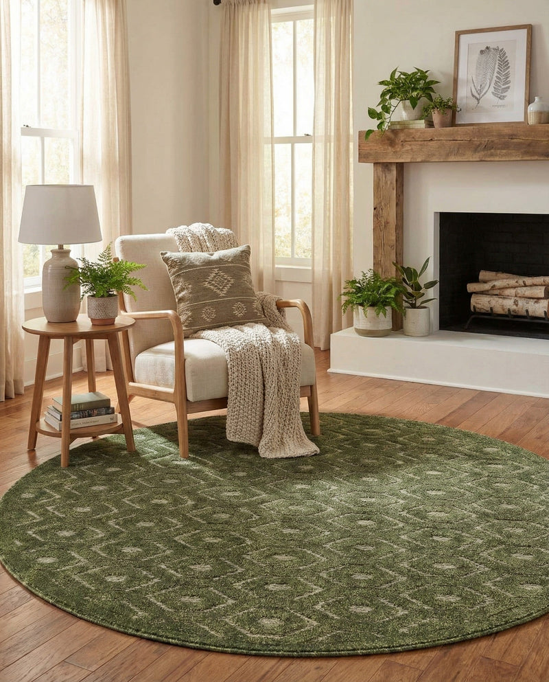 Garden Lattice Charm Collection Area Rug - Arbor (Green) Round Green  lifestyle 42